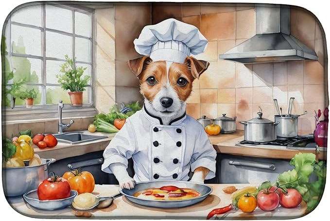 Caroline's Treasures DAC6270DDM Jack Russell Terrier The Chef Dish Drying Mat Absorbent Dish Drying Mat Pad for Kitchen Counter Dish Drainer Mat for Countertop, 14 x 21", Multicolor