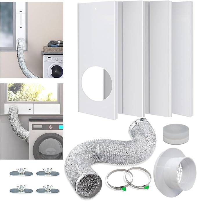Dryer Vent Window Kit for 4" Diameter Dryer Vent Hose,Adjustable Window Vent Kit for Sliding and Hung Windows, Includes Insulating Foam Seal Tape and Flexible 4-Inch Dryer Vent Hose.
