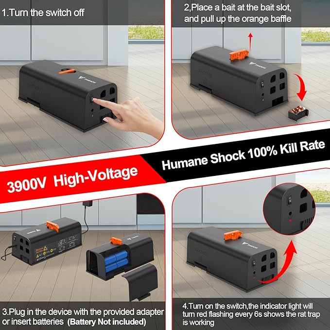 Mouse Traps Indoor for Home,Reusable Electric Humane Rat Trap with Upgraded Anti-Escape Design,Instantly Kill Rodent Zapper with Powerful Voltage,Effective Work for Mice in Living Room,Kitchen,Attic