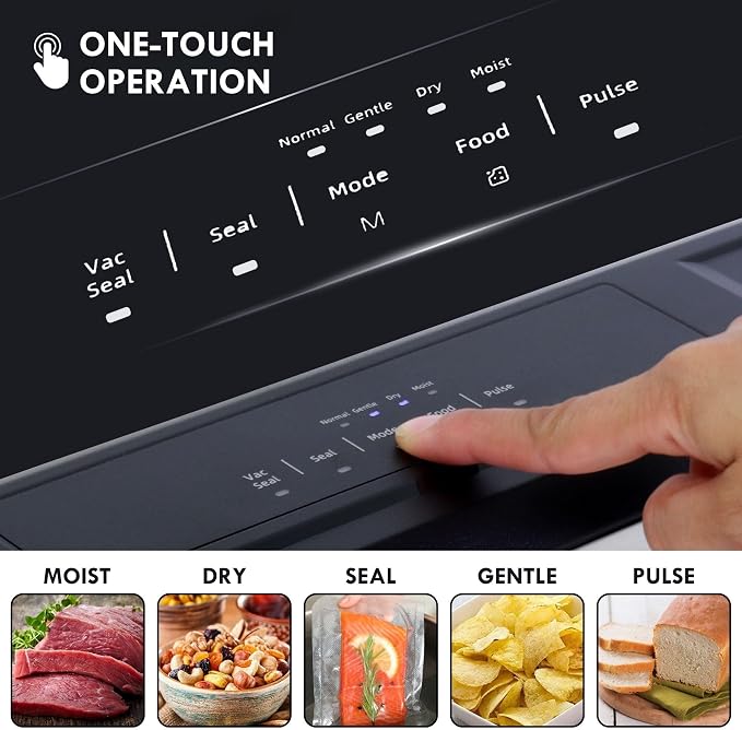 Kenmore Vacuum Sealer Machine - Food Saver Vacuum Sealer with Bags, Dry & Moist Modes, 7 Preset Settings, Includes Bag Roll, Bottle Stopper, Stainless Steel Envasadora al Vacío for Meat,BPA Free
