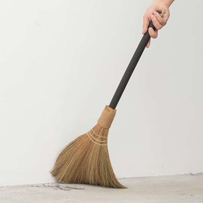 Natural Whisk Sweeping Black Handle Broom - Brooms for Wedding Jumping Ceremony Halloween DIY Decoration - Vietnamese Straw Soft Broom 12.2" Width, 28.35" Length
