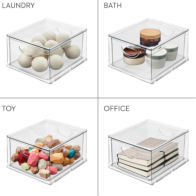 iDesign Stackable Storage Drawer for Fridge, Pantry, or Under Sinks, Set of 4, Clear, Made in USA