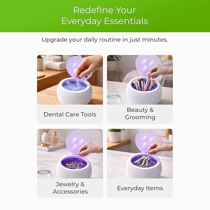 Pursonic 42kHz Ultrasonic Cleaner Pod with UV-C Light & Smart One-Touch - Water-Based Cleaning Device with Auto Shut-Off Feature for Coins, Dentures, Aligners, Jewelry & Toothbrush Heads