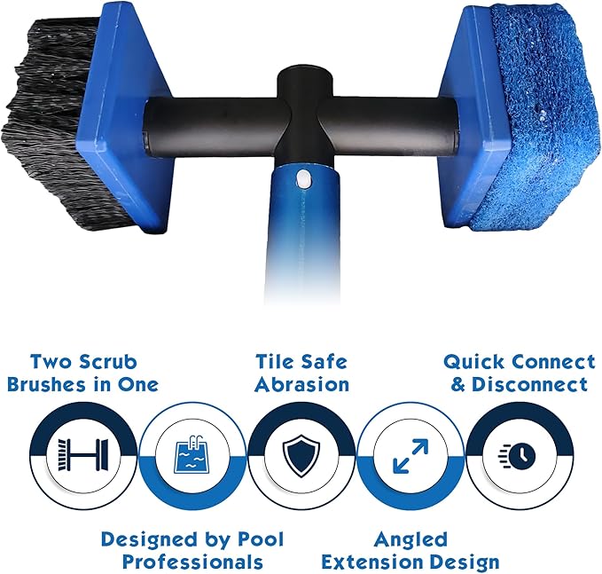 Pool Tile Brush Scrubber 2-in-1 Scrub and Scour Waterline Tile Scale Cleaner - Easily Clean Swimming Pool Tiles Flip Brush