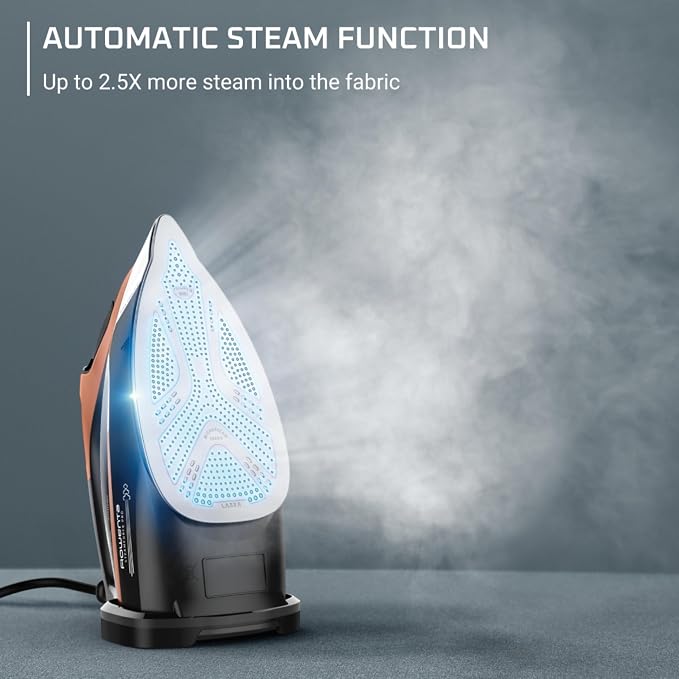 Rowenta Iron Steam Force Pro Steam Iron for Clothes, 1850 Watts, 5 Presets Smart Screen, Stainless Steel Soleplate, High-Efficiency Handheld Steamer Ironing, Anti-Drip Protection, Black Copper, DW9580