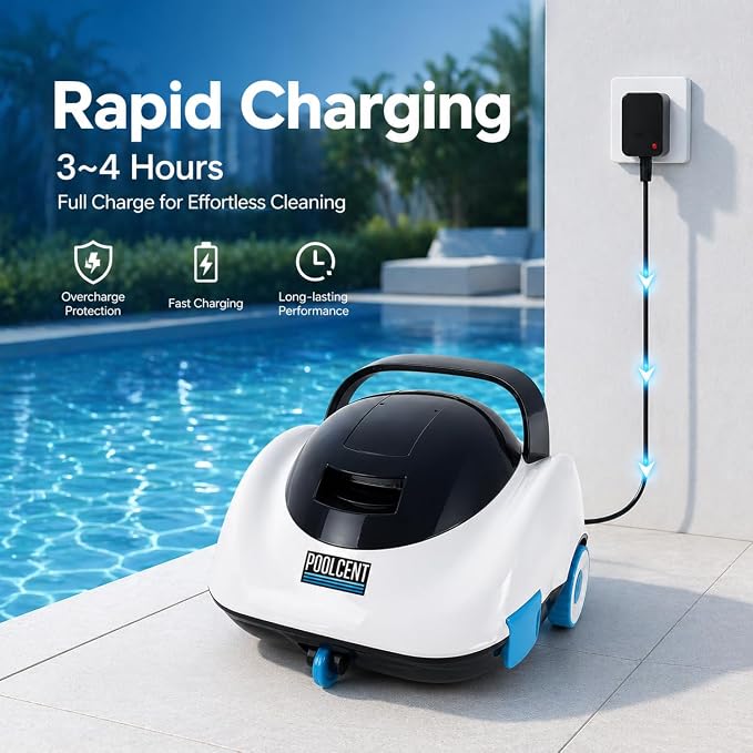 Robotic Pool Cleaner, Cordless Pool Vacuum with 19 GPM Powerful Suction, 2H Runtime and 3H Fast Charging, Dual Filters, Self-Parking, for Above Ground& In Ground Pools Up to 870 sq.ft