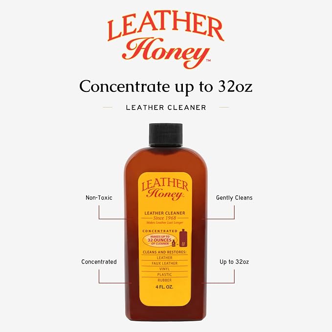 Leather Honey Complete Leather Care Kit Including 4 oz Cleaner, 8 oz Conditioner and 3 Applicator Cloths for use on Leather Apparel, Furniture, Auto Interiors, Shoes, Bags and Accessories