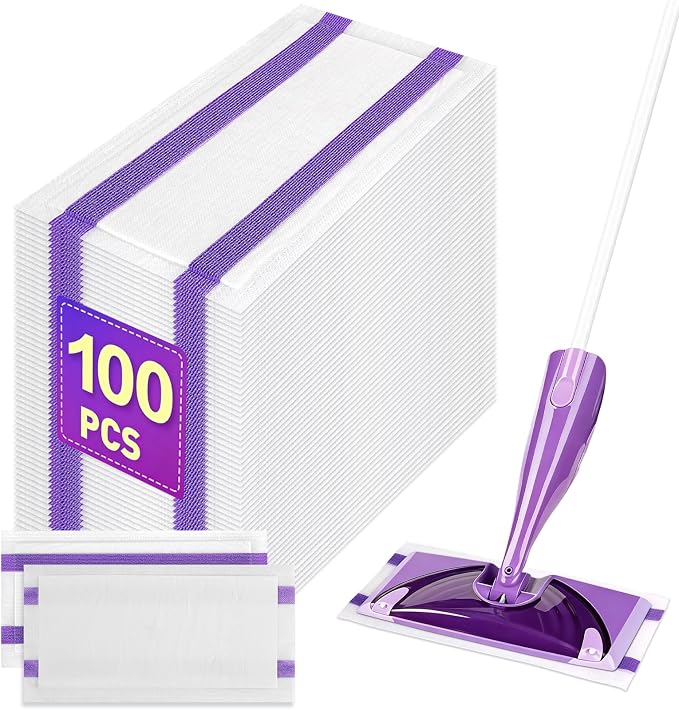 100Pcs Disposable Mop Pads Refills, Compatible with Swiffer WetJet, Thick Dry/Wet Floor Cleaning Pads for Hardwood, Tile & Laminate