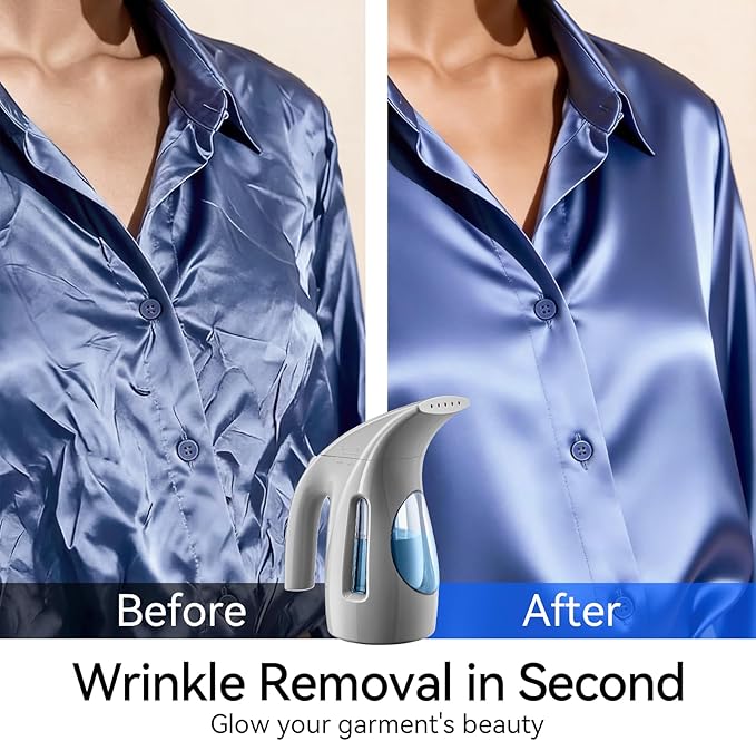 HiLIFE Steamer for Clothes, Portable Handheld Design, 240ml Big Capacity, 700W, Strong Penetrating Steam, Removes Wrinkle, for Home, Office(ONLY FOR 120V) (Silver Gray)