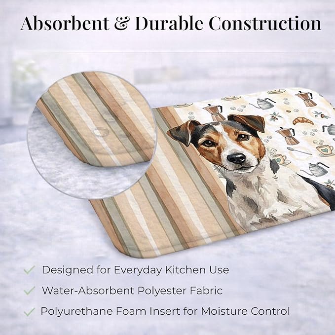 Caroline's Treasures Tricolor Russell Terrier Coffee Bar Dish Drying Mat Absorbent Dish Drying Mat Pad for Kitchen Counter Dish Drainer Mat for Countertop, 14 x 21", Multicolor