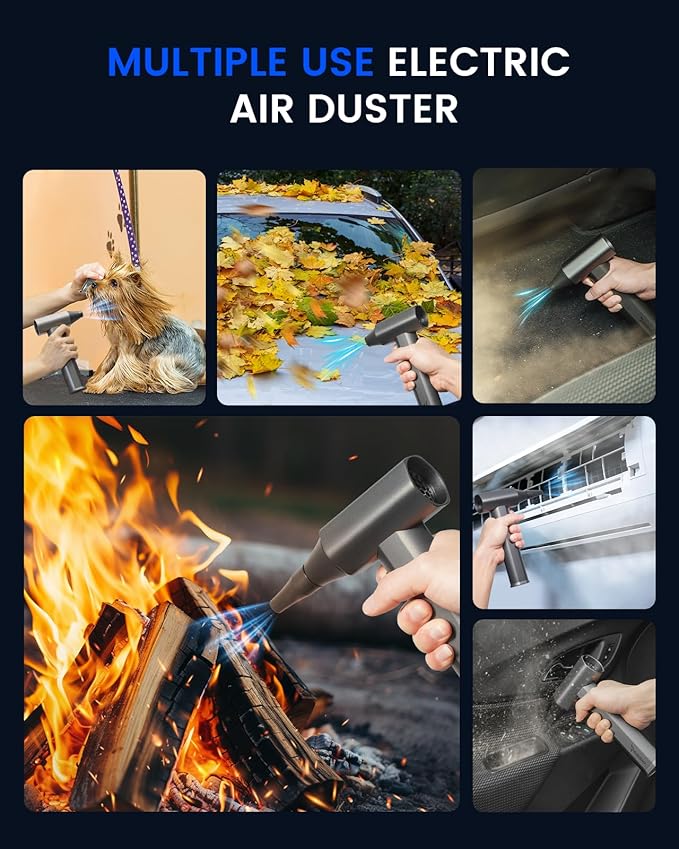 Compressed Air Duster 130000RPM High-Speed Electric Air Duster, 4-Gear Jet Dry Blower, Cordless Air Blower for Light Snow, Computer Keyboard, Car & Outdoor Cleaning