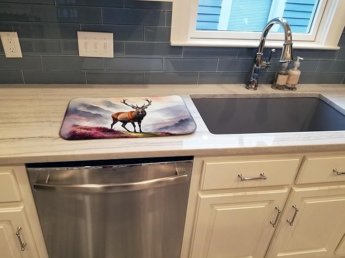 Caroline's Treasures Highland Red Deer Dish Drying Mat Absorbent Dish Drying Mat Pad for Kitchen Counter Dish Drainer Mat for Countertop, 14 x 21", Multicolor