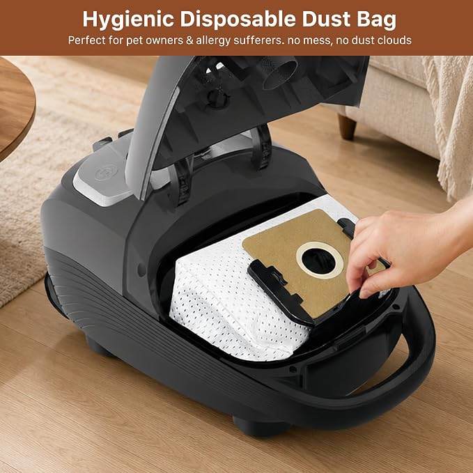 Akitas C11 Bagged Canister Vacuum Cleaner, Light Weight HEPA Filtration, 33ft Cleaning Radius with Retractable Cord, Ideal for Hard Floors & Low-Pile Carpet Extra Floor Brush
