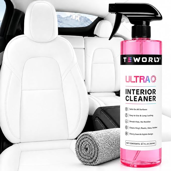 Tesla Seat Cleaner & Stain Remover, Interior Cleaner for White & Black Vegan Leather, Interior Cleaning Kit for Seats, Console, Dash, Model 3, Y, S, X, Cybertruck Accessories (Cherry Pink)
