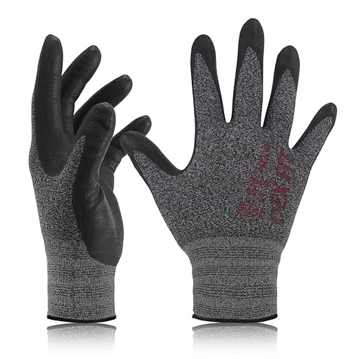 DEX FIT Nitrile Work Gloves FN330, 3 Pairs, 3D-Comfort Stretchy Fit, Firm Grip, Thin & Lightweight, Touch-Screen Compatible, Durable, Breathable & Cool, Machine Washable; Black Grey XL (10)