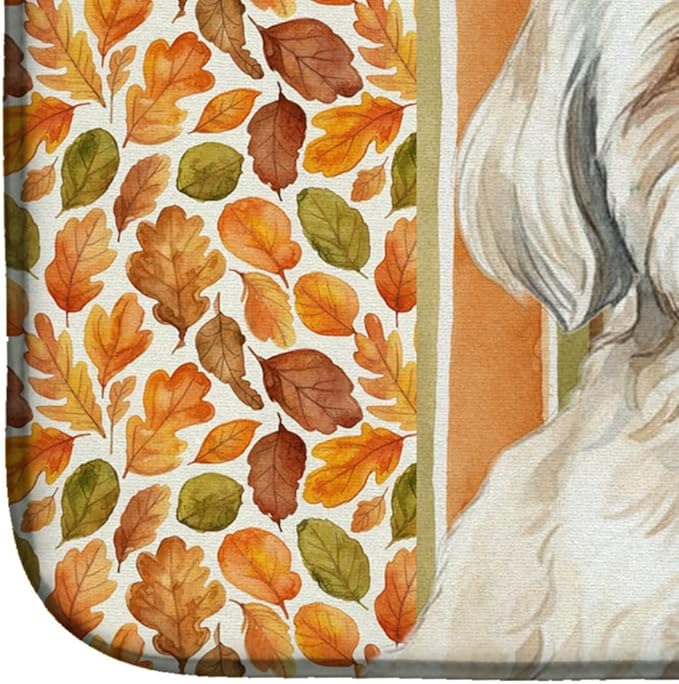 Caroline's Treasures White Lhasa Apso Heirloom Fall Dish Drying Mat Absorbent Dish Drying Mat Pad for Kitchen Counter Dish Drainer Mat for Countertop, 14 x 21", Multicolor