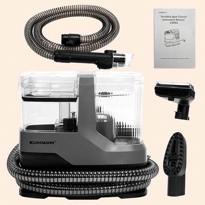 Couch & Upholstery Cleaner Machine, Portable Carpet Shampooer Machine with 17KPa Powerful Suction, Dual Brush Heads for Deep Cleaning Car Seat, Rug, Furniture, Stairs, Sofa, Spot & Pet Mess, Black