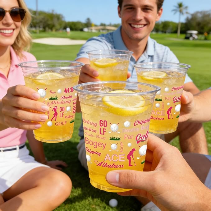 Rngmsi Golf Clear Plastic Cups - 50 Pcs Master Golf Party Decorations, 12 OZ Disposable Cups for Birthday Bachelor, Sports Party Supplies Favor