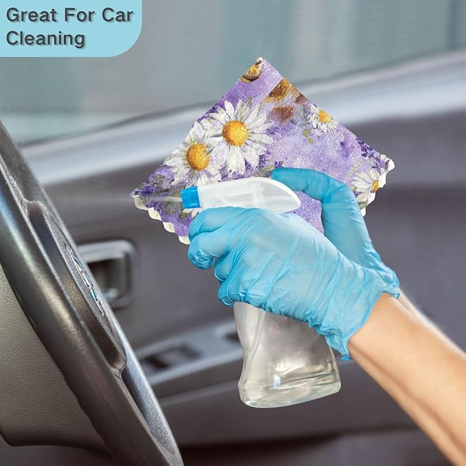 Watercolor Giraffe Daisy Purple Kitchen Towels Dish Cloths Set of 6 Microfiber Cleaning Cloths for Cars Super Absorbent Machine