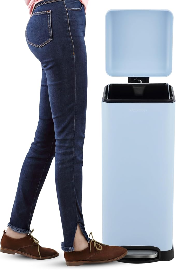 happimess HPM1007I Betty Retro 8-Gallon Step-Open Trash Can, Fingerprint Resistant, Modern, Minimalistic for Home, Kitchen, Laundry Room, Office, Bedroom, Bathroom, Tide Pool Blue