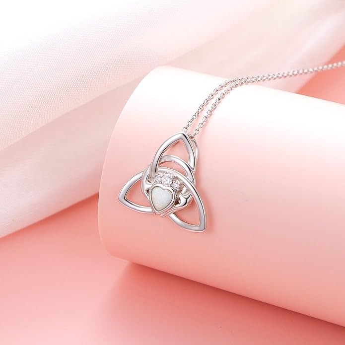 FLYOW 925 Sterling Silver Good Luck Irish Jewelry Celtic Knot Pendant Necklace for Women Birthday Graduation Gift