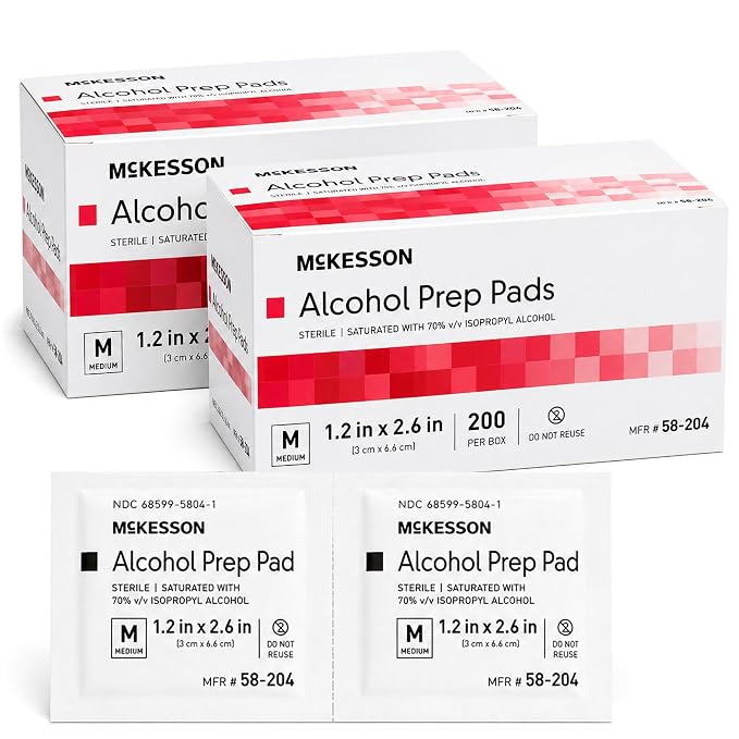 McKesson Alcohol Prep Pads, (400 Count) - Sterile, Individually Wrapped Wipes, 70% Isopropyl Alcohol, Medium Size, 2-Ply, Medical Grade, First Aid, 1 Box