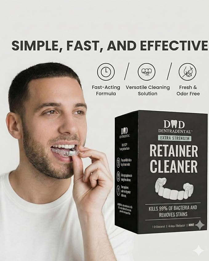 Retainer Cleaner Tablets - 1.5 Month Supply (42 Tablets) - Clean Retainers, Mouth Guards, Dentures - Removes Odor & Plaque (42 Pcs)
