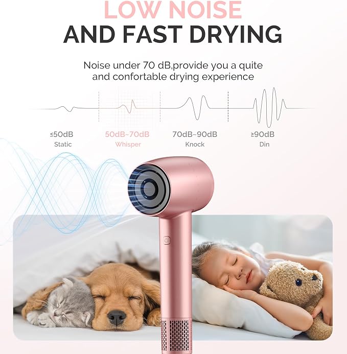 MelodySusie Compact Hair Dryer for Women,120,000RPM 1600W High Speed Fast Drying 3 Heat/Stepless Speed Ionic Blow Dryer for Women,Home