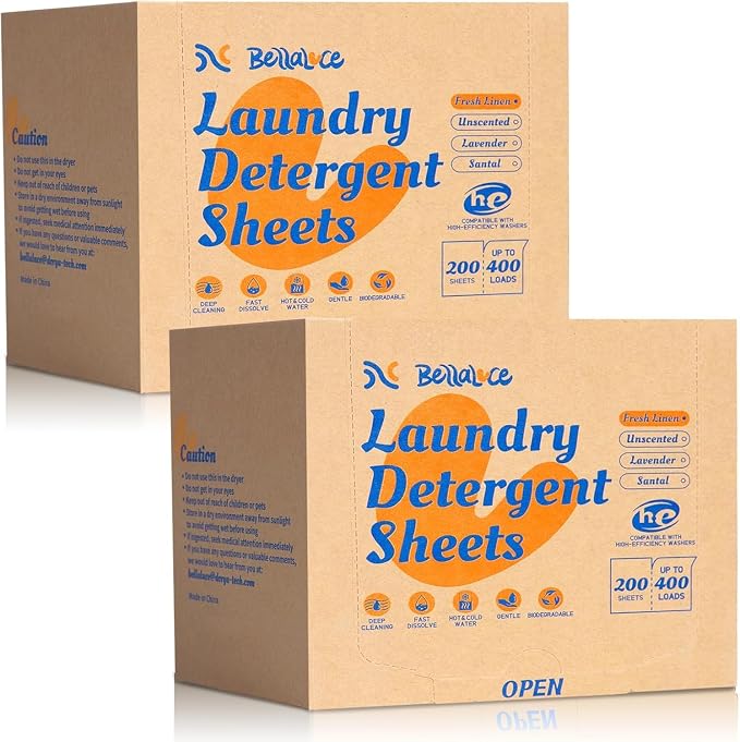 BellaLuce 2 Pack Laundry Detergent Sheets - Laundry Sheets, 800 Loads, Eco-Friendly, Plastic-Free, Fresh Linen Scent, Space Saving, Fast Dissolve & Hypoallergenic