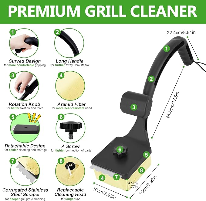 Grill Brush for Outdoor Grill Bristle Free, Reinforced Grill Cleaner Scraper BBQ Brush Non Metal Bristles Steam Cleaning Grill Cleaning Brush Safe BBQ Accessories Grill Tool, Gifts for Men
