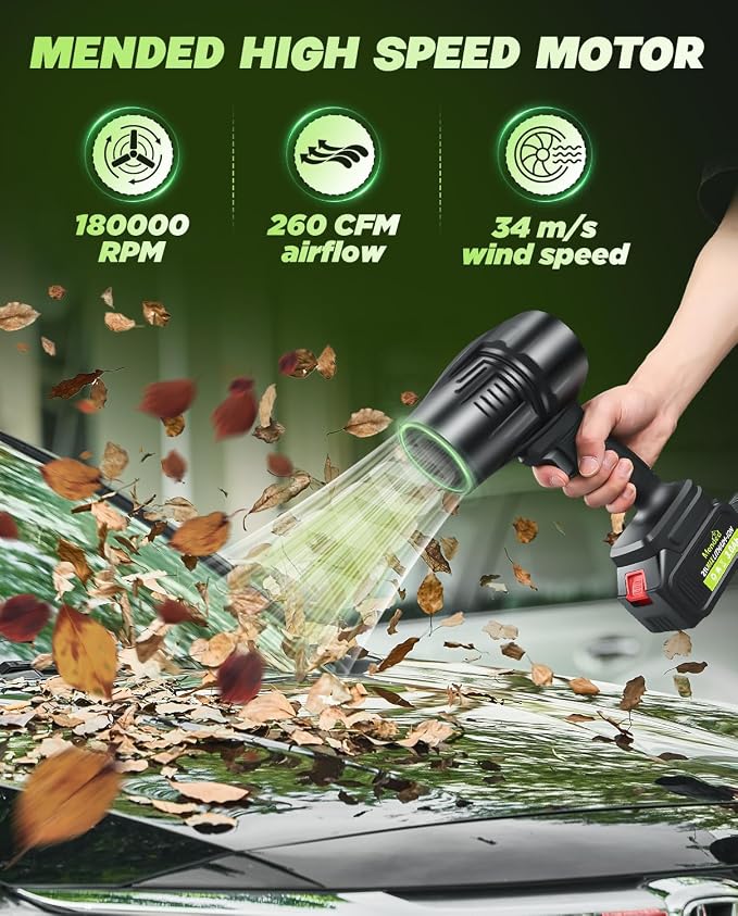 Sakertool Cordless Leaf Blower Portable Dust Cleanner,Handheld Blower with 2 21 V 3000 mAh Batteries - 180000 RPM with Adjustable Speed - for Lawn Care Patio Cleaning,Drying
