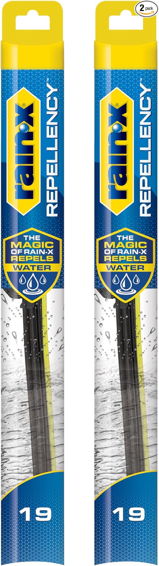 Rain-X 810361 Repellency Water Repellent Wiper Blades, 19" Windshield Wipers (Pack of 2), All Weather Streak-Free for Enhanced Visibility w/Water Repellency Formula [Amazon Exclusive]