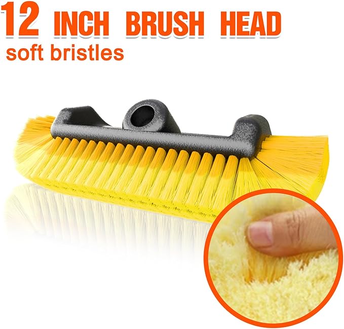 LAANPOLE 16FT Car Wash Brush with Long Handle, Car Cleaning Brush with 12 Inch Soft Bristle, Solar Panels Cleaner with Telescoping Pole for RV, Truck, Boat, House Siding
