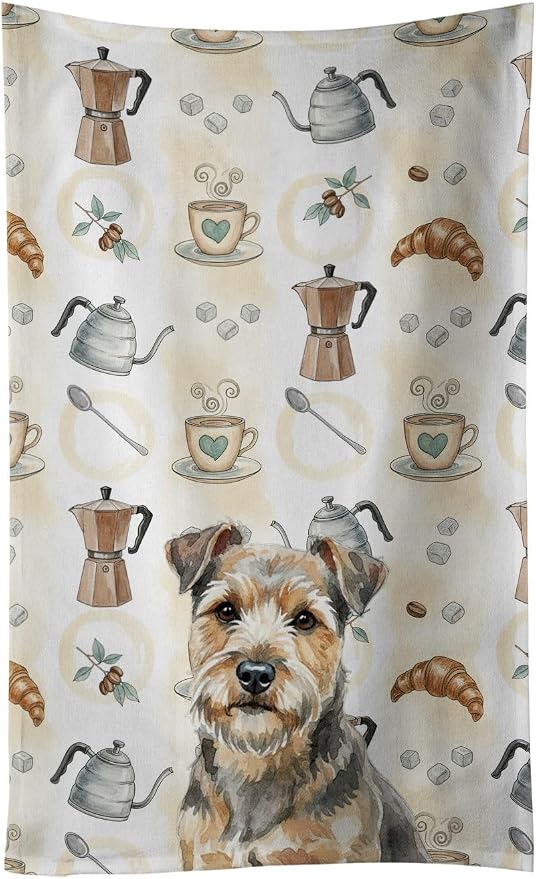 Caroline's Treasures Grizzle and Tan Norfolk Terrier Coffee Bar Kitchen Towel Velour Plush Front and Cotton Loop Back Machine Washable