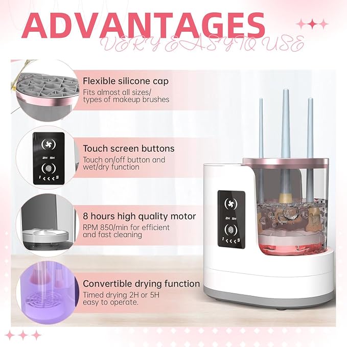 Electric Makeup Brush Cleaner Machine with Automatic Drying, Portable Brush Cleaner for Sensitive Skin, Large Makeup Brushes & Daily Beauty Routine, Professional Makeup Brush Cleaning Tool