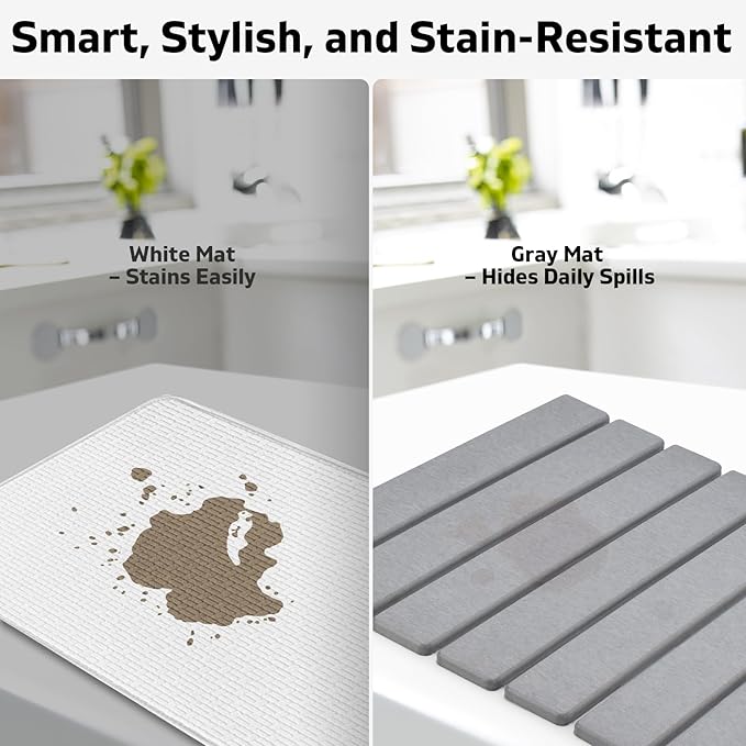 Stone Dish Drying Mats for Kitchen Counter, 24"(L)×16"(W), Drying Collapsible Dish Drying Mat, Eco-Friendly Absorbent Diatomaceous Earth Mats for Dishes Bottles Cups, Match Any Countertop