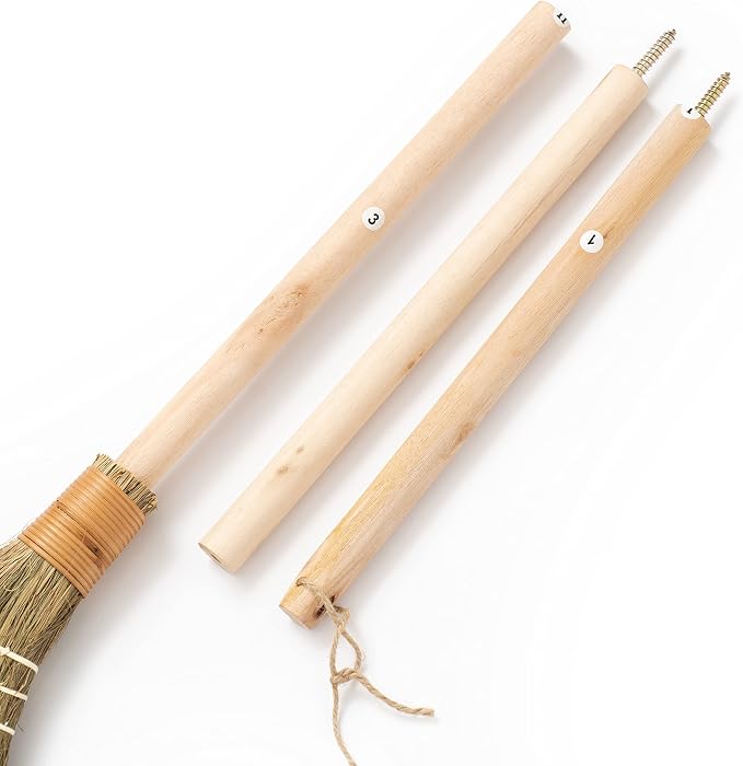 Handmade Whisk Sweeping Broom - Vietnamese Soft Straw Broom for Cleaning - Decorative 9.45" Width, 52.37" Length