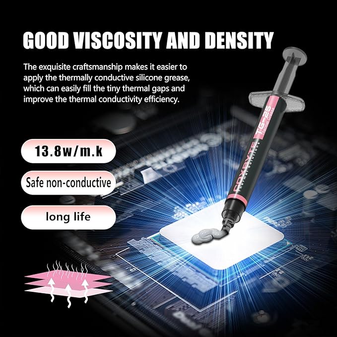 TG-25 Thermal Paste, 13.8W/m-K High Thermal Conductivity, Non-Conductive CPU/GPU Thermal Grease for Desktop, Laptop, Server, 5+ Year Longevity, 2g Syringe with Spatula