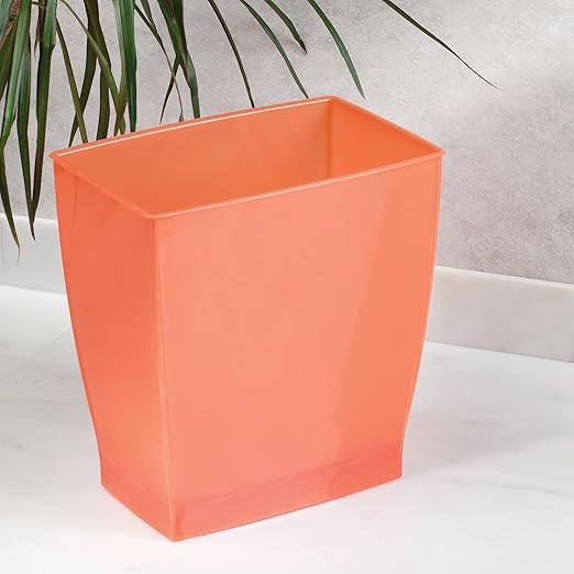 iDesign Small Plastic Bathroom Trash Can, Slim Rectangle Garbage Bin for Bedroom, Office, Dorm, 2-Pack, Orange