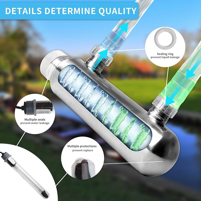 UV Pond Water Clarifier for 20-300 Gallon, UV Light for Swimming Pool, Spa, Large Fish Tank, Cold Plunge, 12MM/16MM/20MM/Pipe Diameter Available Clarifier for Green Water