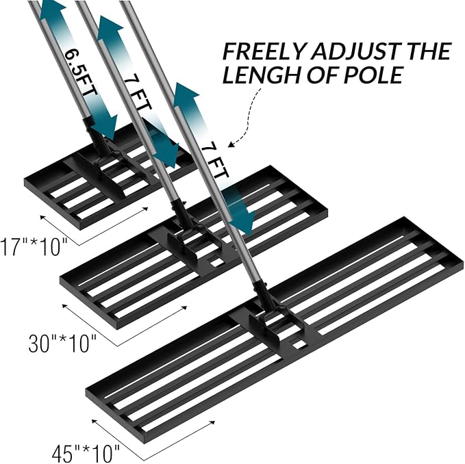 Walensee Lawn Leveling Rake, 30"x10" Heavy Duty Lawn Leveler Tool with 7FT Steel Handle, Levelawn Landscape Rake for Topdressing, Soil, Sand, Dirt, Backyard, Garden, Golf Course