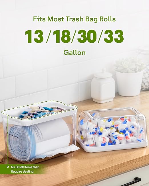 Kaen 3-in-1 Trash Bag and Laundry Pods Dispenser Dishwasher Pod Container | Clear Storage Bins with Lids for 13/30/33 Gallon Bags Under Sink Organizer for Laundry Room Organization