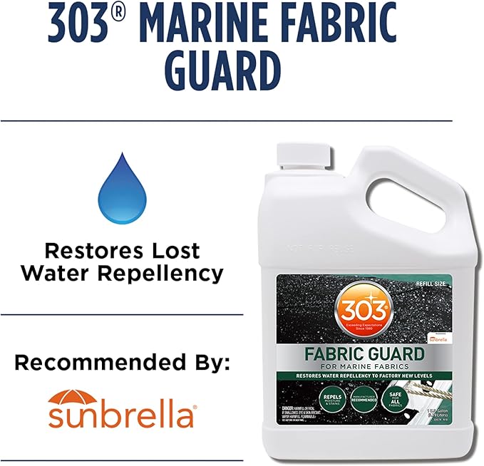 303 Products Marine Fabric Guard, Water Repellent Fabric Protector for Boat Covers, Canvas & Marine Fabrics – Restores Water & Stain Resistance, Safe for All Fabrics, 1 Gallon
