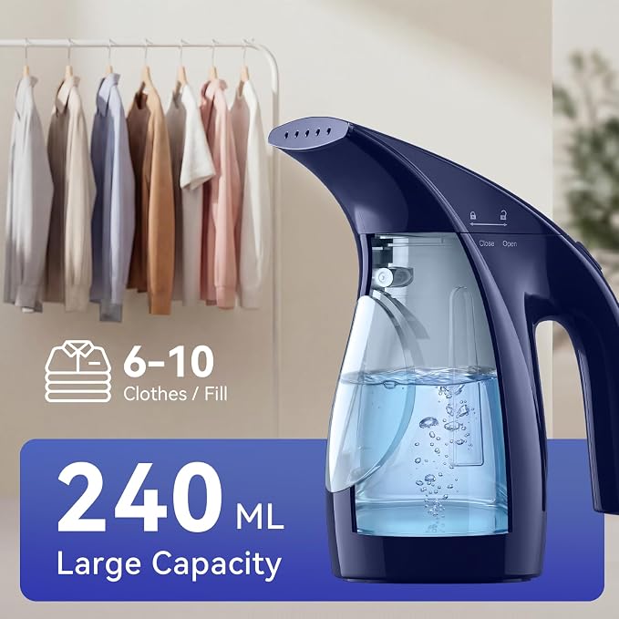 HiLIFE Steamer for Clothes, Portable Handheld Design, 240ml Big Capacity, 700W, Strong Penetrating Steam, Removes Wrinkle, for Home, Office(ONLY FOR 120V) (Deep Navy)