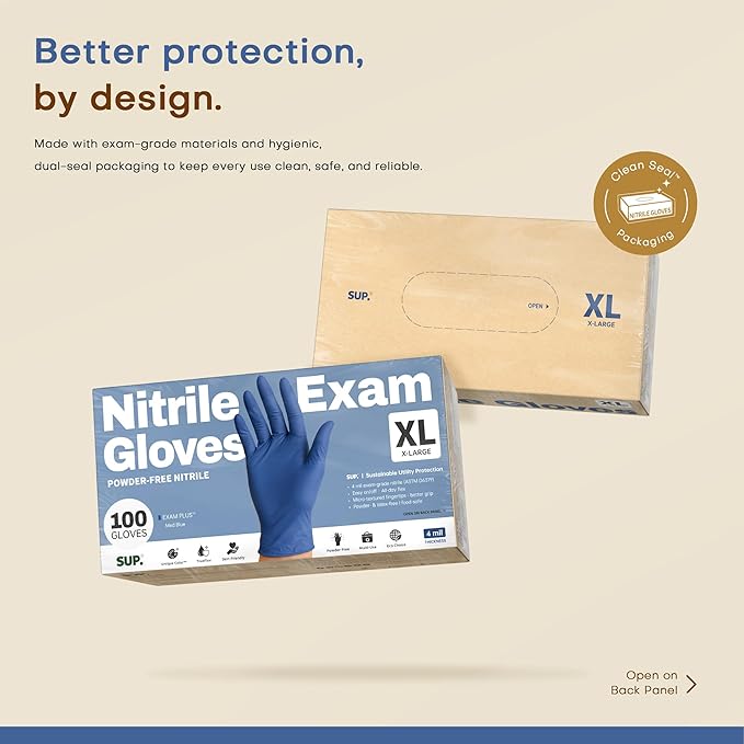 SUP Nitrile Exam Gloves, Powder-Free Latex-Free Food Safe Disposable Glove for Medical Lab Cooking Cleaning, Med Blue 1000 Ct
