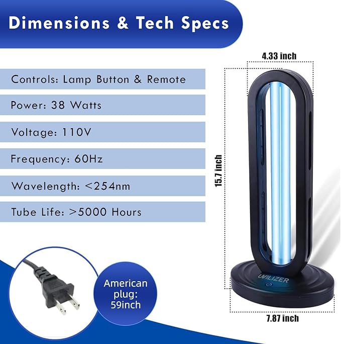 UVILIZER UV Light Home Disinfection Device & Ultraviolet Sanitizer Lamp for Home, Room & Office | Kills & Removes Dust Mites, Germs, Bacteria & Virus | Remote Control Included | U.S. Stock & Support