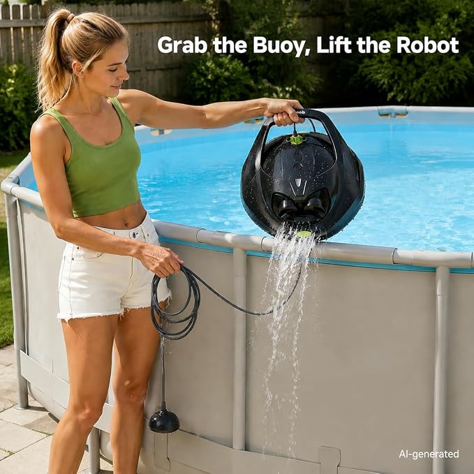 Pooloob PF1 Pro Pool Robot Vacuum with Floating Buoy & Tether, for Daily Clean Pool Maintenance Cleaner, Not for Initial or Deep Cleaning, Floor Only Cleaning for All Flat-Floor Above/In Ground Pools