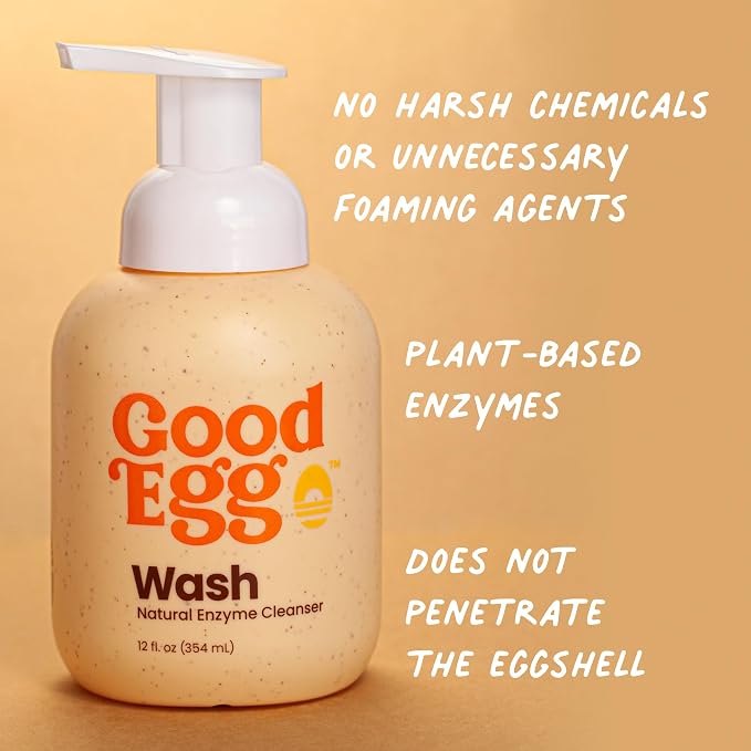 GoodEgg Deluxe Egg Cleaning Kit, 2 Silicone Brushes (Standard & XL) with 12 oz Enzyme Wash & Refill, Egg Washer Scrubber Cleaner for Fresh Eggs, Chicken Coop Accessories, Made in USA