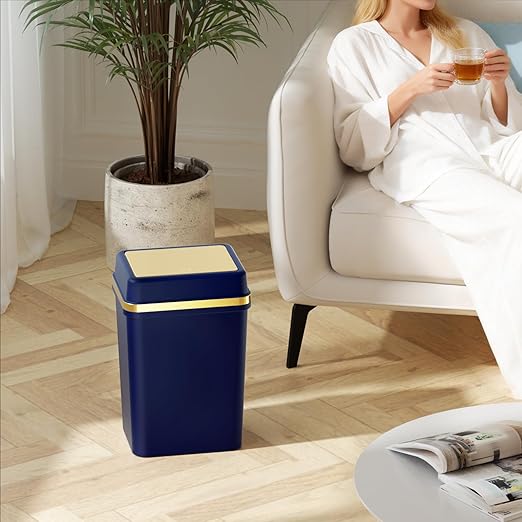 Bathroom Trash Can with Lid 4 Gallon Trash Can Navy Blue Trash Cans with Press Top Lid Bedroom Trash Can Small Garbage Can with 150 Counts Trash Bags for Small Bathroom Bedroom Office