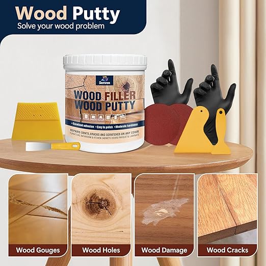 Wood Filler Wood Putty 18oz, Paintable Stainable Putty Filler, Furniture Repair Kit, Furniture Scratch Cracks Holes Repair, Water Resistant, White